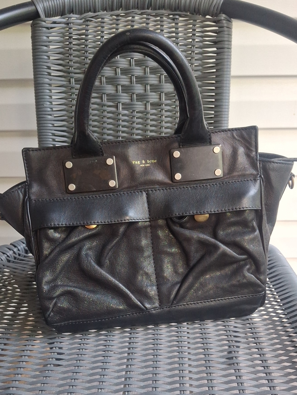 rag & bone Black Leather Structured Top-Handle Briefcase